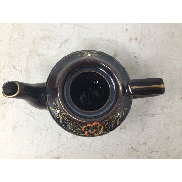 Vintage Mid Century Brown Handled and Lidded Teapot with Flower Design - Picture 8 of 9
